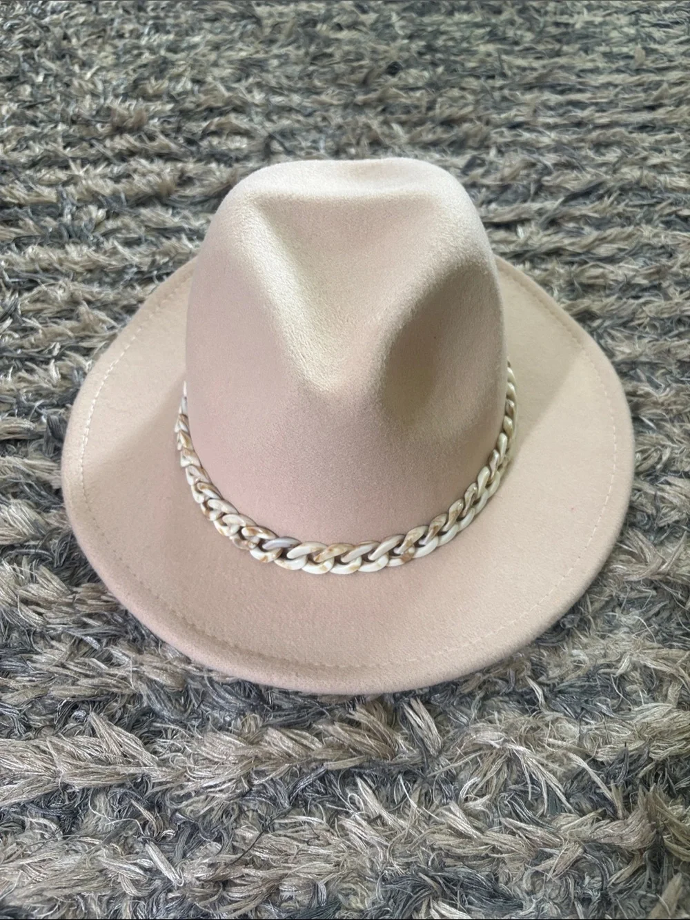 New! Kendall & Kylie Blush Chain-Trim Fedora One Size